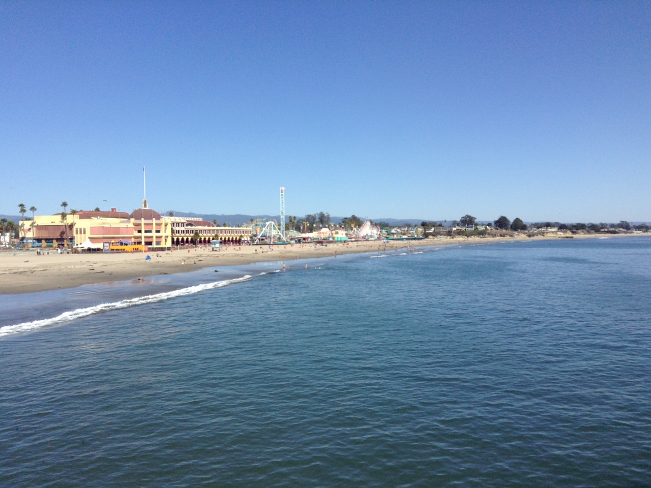 Santa Cruz boardwalk as seen a few hundred feet down pier